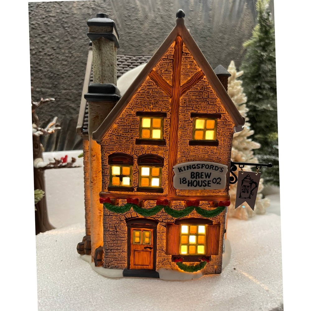 Dept 56 Dickens Village KINGSFORD'S BREW HOUSE & YULE LOG Accessory Bundle